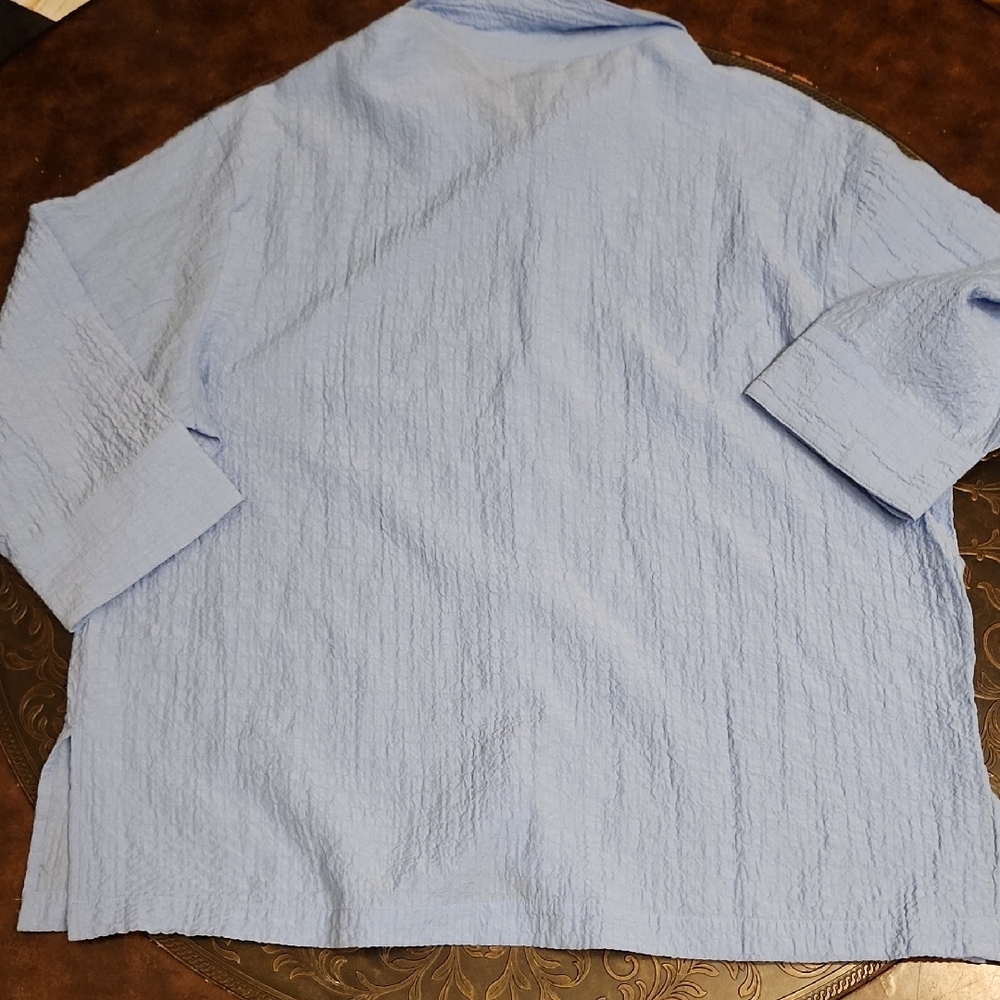 Light Blue Textured Button-Up Shirt - Picture 6 of 6